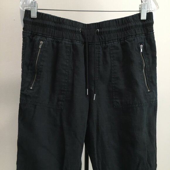 ATHLETA Black CABO 100% Linen Drawstring Waist Zip Pocket Mock Fly Jogger Pant - Picture 4 of 11